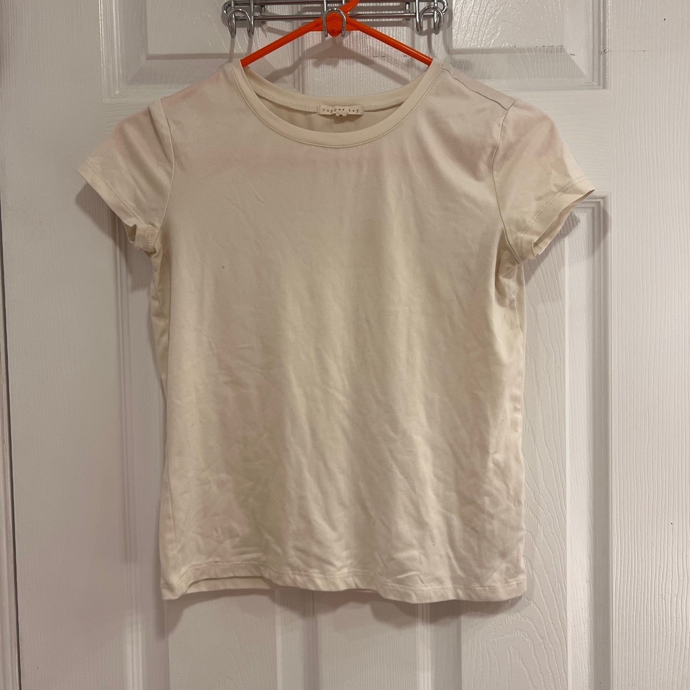 Copper‎ Key Womens Cream Short Sleeve Crew Neck Stretch Tee Shirt Size M